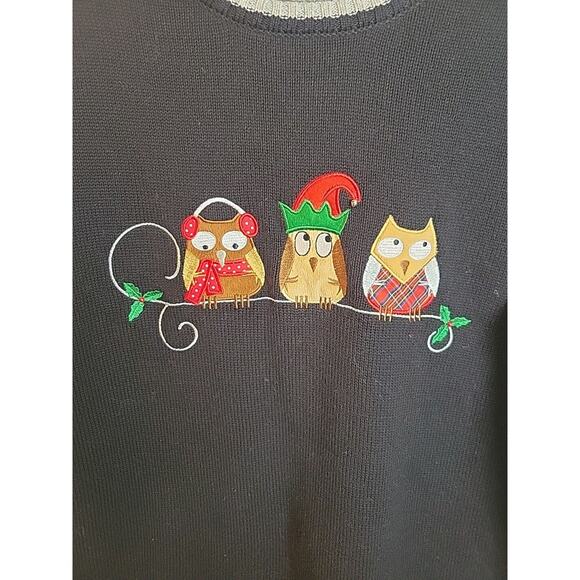 NWT Christopher & Banks Christmas Black Owl Knit Pullover Sweater Size Medium - Picture 10 of 15